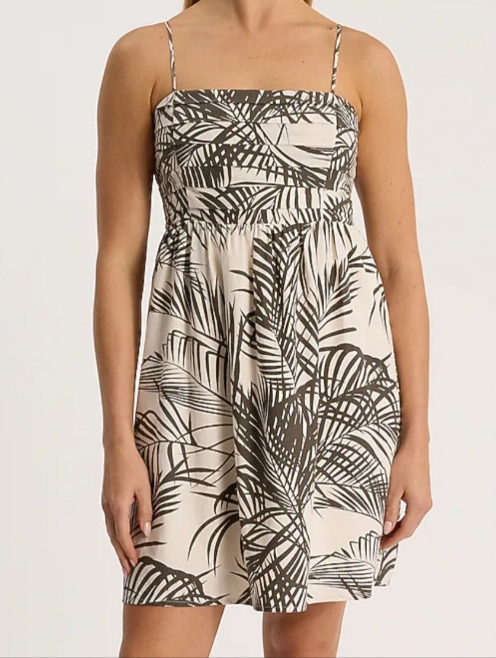 Express Linen-Blend Printed Ruched Mini Babydoll Dress